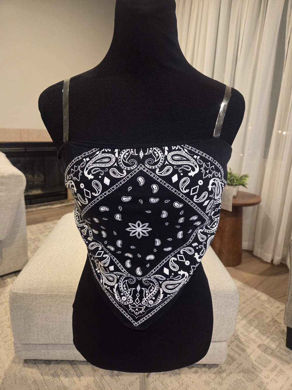 Black Bandana Crop Top with Clear Straps